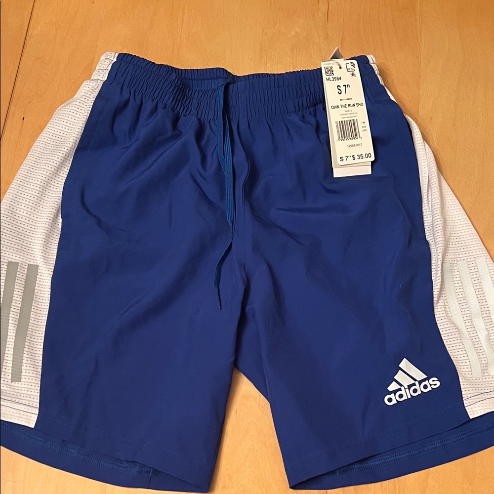 Adidas Men's Royal Blue and White Athletic Shorts